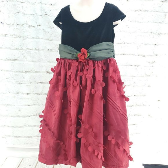 Iris And Ivy Girls Red Black Cap Sleeve Round Neck Ruffled A Line Dress … - Picture 1 of 15